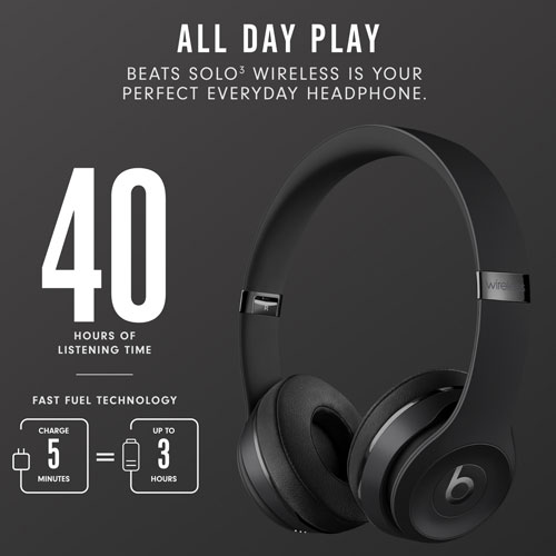 Beats by Dr. Dre Solo3 Icon On-Ear Sound Isolating Bluetooth Headphones - Matte Black - Image 2